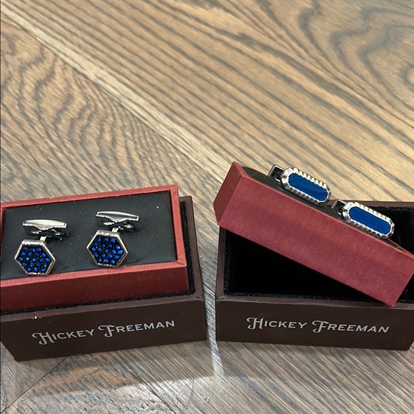 Hickey Freeman Blue Geometric Cufflinks Set - Picture 1 of 7